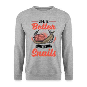 Life is better with a snail - Unisex Sweatshirt - salt & pepper - Front - Alina (178cm) & Michal (187cm)