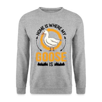 Zuhause ist wo meine Gänse sind Gans - Unisex Pullover - Weißgrau meliert - Vorne - Alina (178cm) & Michal (187cm)