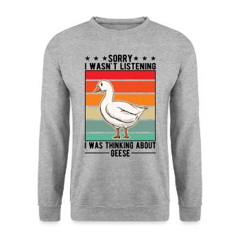Gänse Geschenk Gänsezüchter Gans - Unisex Pullover - Weißgrau meliert - Vorne - Alina (178cm) & Michal (187cm)