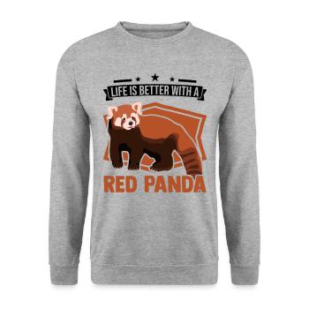 La vie est meilleure avec un panda roux - Sweat-shirt Unisexe - gris chiné - Devant - Alina (178cm) & Michal (187cm)