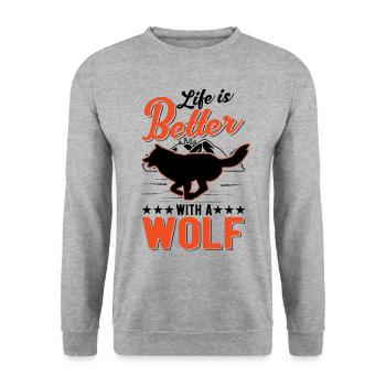 Das Leben ist besser mit einem Wolf - Unisex Pullover - Weißgrau meliert - Vorne - Alina (178cm) & Michal (187cm)