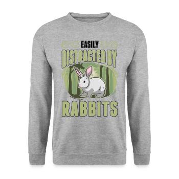 Easily distracted by Rabbits Hase Kaninchen - Unisex Pullover - Weißgrau meliert - Vorne - Alina (178cm) & Michal (187cm)