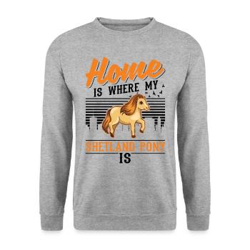 Zuhause ist wo mein Shetland Pony ist - Unisex Pullover - Weißgrau meliert - Vorne - Alina (178cm) & Michal (187cm)
