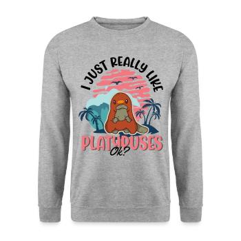 I just really like Platypuses Platypus - Unisex Sweatshirt - salt & pepper - Front - Alina (178cm) & Michal (187cm)