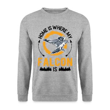 Zuhause ist wo meine Falke ist Turmfalke Falkner - Unisex Pullover - Weißgrau meliert - Vorne - Alina (178cm) & Michal (187cm)