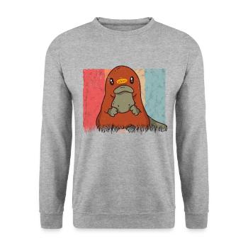 Schnabeltier Retro - Unisex Pullover - Weißgrau meliert - Vorne - Alina (178cm) & Michal (187cm)