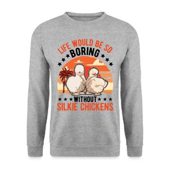 Silk Chicken Cadeau Silkie Chicken Silkie Chicken - Sweat-shirt Unisexe - gris chiné - Devant - Alina (178cm) & Michal (187cm)