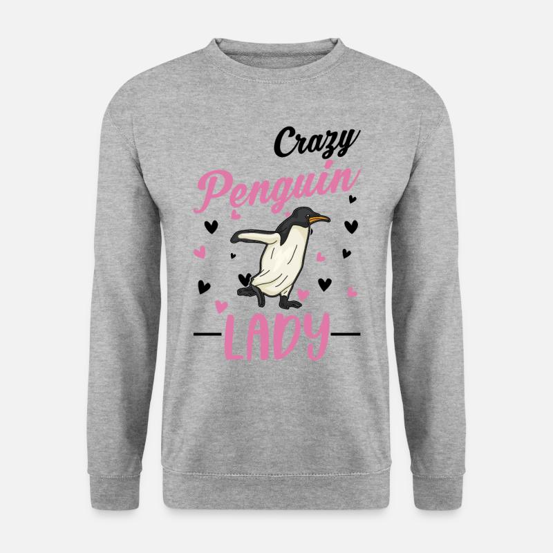 Crazy Penguin lady Pinguin - Unisex Pullover - Weißgrau meliert