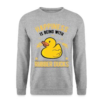Squeaky Duck Happiness Bathing Duck Rubber Duck - Unisex Sweatshirt - salt & pepper - Front - Alina (178cm) & Michal (187cm)