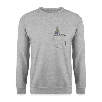 Taube in Brusttasche Taubenzüchter - Unisex Pullover - Weißgrau meliert - Vorne - Alina (178cm) & Michal (187cm)