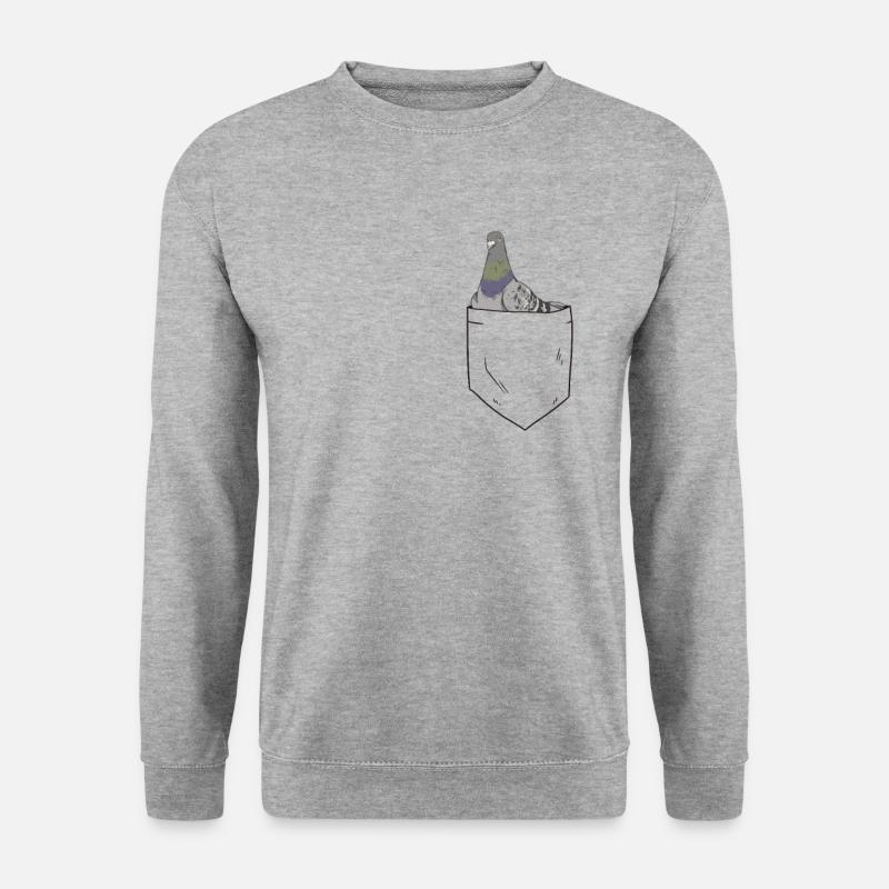 Taube in Brusttasche Taubenzüchter - Unisex Pullover - Weißgrau meliert