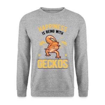 Le bonheur, c’est d’être avec les Geckos - Sweat-shirt Unisexe - gris chiné - Devant - Alina (178cm) & Michal (187cm)
