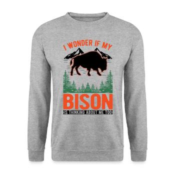 Buffalo Gift Bison Buffallo Buffle d’eau - Sweat-shirt Unisexe - gris chiné - Devant - Alina (178cm) & Michal (187cm)