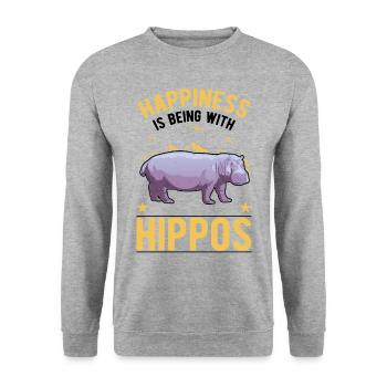 Hippopotame Bonheur Hippopotame - Sweat-shirt Unisexe - gris chiné - Devant - Alina (178cm) & Michal (187cm)