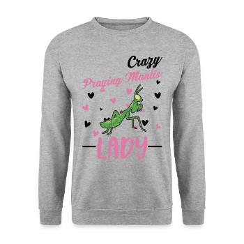 Crazy Praying Mantis lady Gottesanbeterin - Unisex Pullover - Weißgrau meliert - Vorne - Alina (178cm) & Michal (187cm)