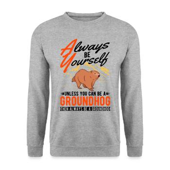 Murmeltier Groundhog Marmot Waldmurmeltier - Unisex Pullover - Weißgrau meliert - Vorne - Alina (178cm) & Michal (187cm)