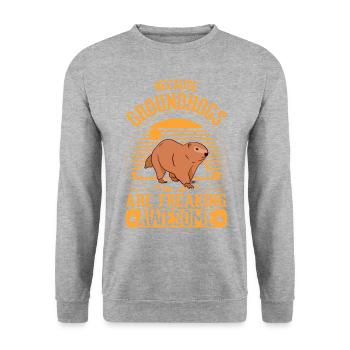 Murmeltier Groundhog Day Waldmurmeltier - Unisex Pullover - Weißgrau meliert - Vorne - Alina (178cm) & Michal (187cm)