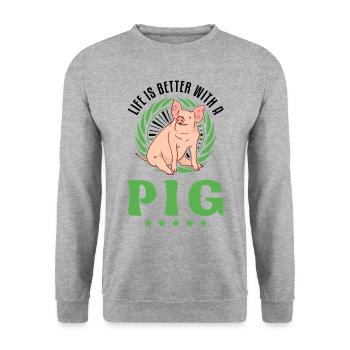 La vie est meilleure avec un éleveur de porcs - Sweat-shirt Unisexe - gris chiné - Devant - Alina (178cm) & Michal (187cm)