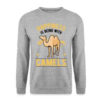 Kamel Glück Ägypten Dromedar Großkamel - Unisex Pullover - Weißgrau meliert - Vorne - Alina (178cm) & Michal (187cm)