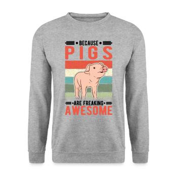 Because Pigs are freaking awesome Schweine - Unisex Pullover - Weißgrau meliert - Vorne - Alina (178cm) & Michal (187cm)