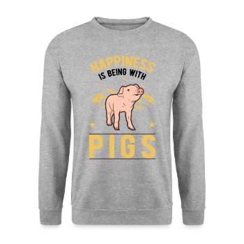 SchweineHappiness is being with Pigs - Unisex Sweatshirt - salt & pepper - Front - Alina (178cm) & Michal (187cm)