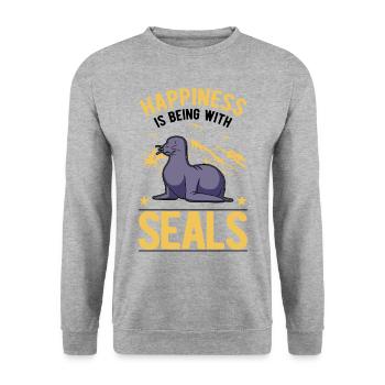 Robbe Glück Sea Lion Seelöwe - Unisex Sweatshirt - salt & pepper - Front - Alina (178cm) & Michal (187cm)