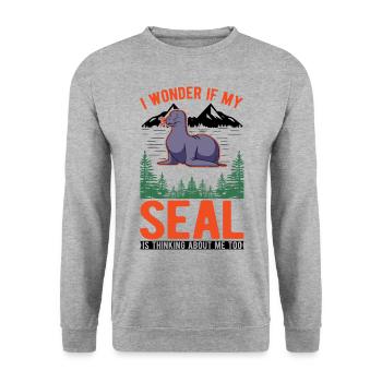 Robbe Geschenk Seehund Seelöwe - Unisex Pullover - Weißgrau meliert - Vorne - Alina (178cm) & Michal (187cm)