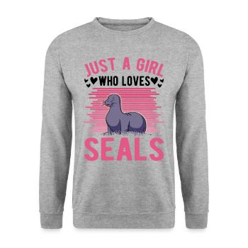 Robben Mädchen Seehund Seelöwe - Unisex Pullover - Weißgrau meliert - Vorne - Alina (178cm) & Michal (187cm)