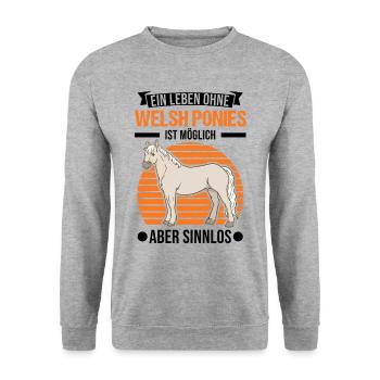 Welsh Pony Reiterin - Unisex Pullover - Weißgrau meliert - Vorne - Alina (178cm) & Michal (187cm)
