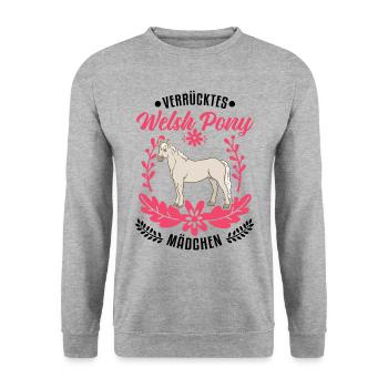 Verrücktes Welsh Pony Mädchen - Unisex Pullover - Weißgrau meliert - Vorne - Alina (178cm) & Michal (187cm)