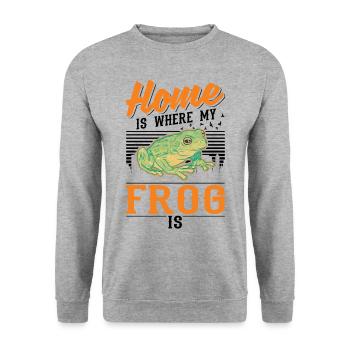 Zuhause ist wo mein Frosch ist - Unisex Pullover - Weißgrau meliert - Vorne - Alina (178cm) & Michal (187cm)