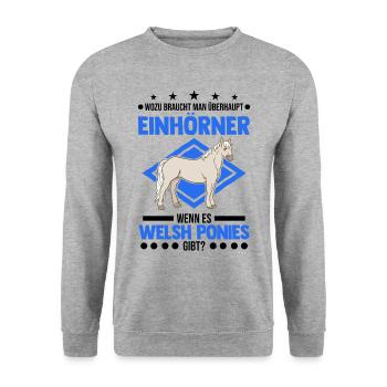 Welsh Pony Einhorn Welsh Pferd - Unisex Pullover - Weißgrau meliert - Vorne - Alina (178cm) & Michal (187cm)