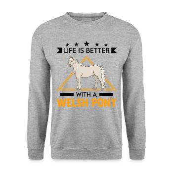 La vie est meilleure avec mon poney gallois - Sweat-shirt Unisexe - gris chiné - Devant - Alina (178cm) & Michal (187cm)