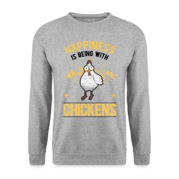 Le bonheur, c’est d’être avec Chickens Hühner - Sweat-shirt Unisexe - gris chiné - Devant - Alina (178cm) & Michal (187cm)