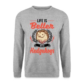 La vie est meilleure avec un hérisson - Sweat-shirt Unisexe - gris chiné - Devant - Alina (178cm) & Michal (187cm)