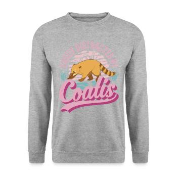 Facilement distrait par Coatis coati - Sweat-shirt Unisexe - gris chiné - Devant - Alina (178cm) & Michal (187cm)