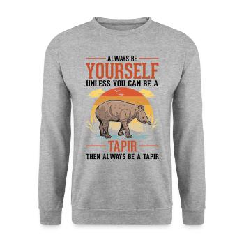 Always be yourself Tapir Flachlandtapir - Unisex Pullover - Weißgrau meliert - Vorne - Alina (178cm) & Michal (187cm)