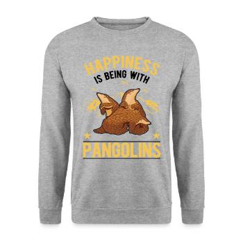 Pangolin Glück Schuppentier - Unisex Pullover - Weißgrau meliert - Vorne - Alina (178cm) & Michal (187cm)