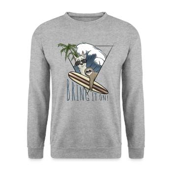 Bring it on Llama & Sloth Surf Art Lifestyle Fun - Unisex Sweatshirt - salt & pepper - Front - Alina (178cm) & Michal (187cm)