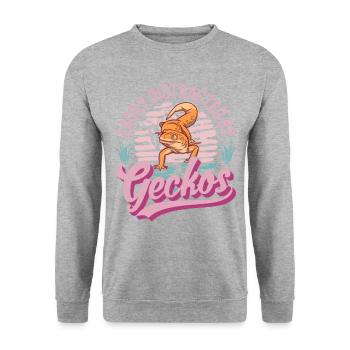 Easily distracted by Geckos Leopardgecko - Unisex Pullover - Weißgrau meliert - Vorne - Alina (178cm) & Michal (187cm)