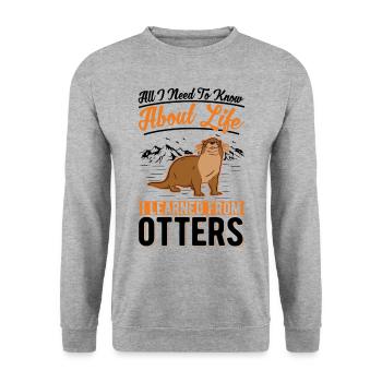 Otter Fischotter Seeotter - Unisex Pullover - Weißgrau meliert - Vorne - Alina (178cm) & Michal (187cm)