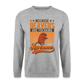 Biber Geschenk Biberdamm - Unisex Pullover - Weißgrau meliert - Vorne - Alina (178cm) & Michal (187cm)