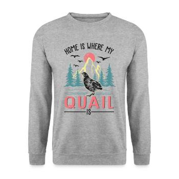 Zuhause ist wo meine Wachtel ist - Unisex Pullover - Weißgrau meliert - Vorne - Alina (178cm) & Michal (187cm)