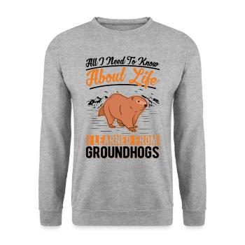 Murmeltier Groundhog Waldmurmeltier - Unisex Pullover - Weißgrau meliert - Vorne - Alina (178cm) & Michal (187cm)