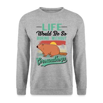 Murmeltier Groundhog Day Waldmurmeltier - Unisex Pullover - Weißgrau meliert - Vorne - Alina (178cm) & Michal (187cm)