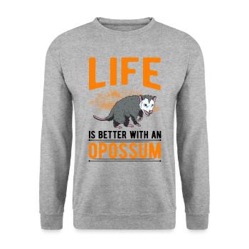 Das Leben ist besser mit einem Opossum - Unisex Pullover - Weißgrau meliert - Vorne - Alina (178cm) & Michal (187cm)