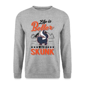 La vie est meilleure avec les mouffettes - Sweat-shirt Unisexe - gris chiné - Devant - Alina (178cm) & Michal (187cm)