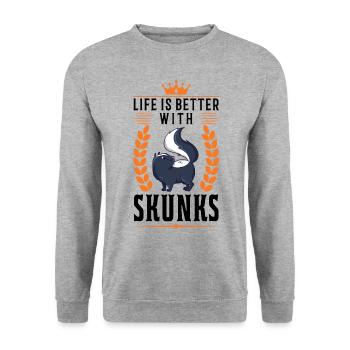 La vie est meilleure avec une moufette - Sweat-shirt Unisexe - gris chiné - Devant - Alina (178cm) & Michal (187cm)