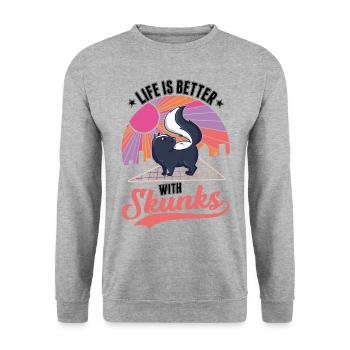 Das Leben ist besser mit einem Stinktier - Unisex Pullover - Weißgrau meliert - Vorne - Alina (178cm) & Michal (187cm)