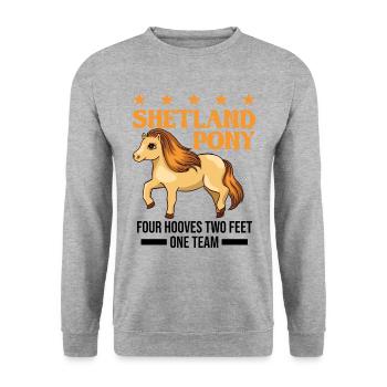 Shetland Pony 4 Hufen 2 Beine Ein Team - Unisex Pullover - Weißgrau meliert - Vorne - Alina (178cm) & Michal (187cm)